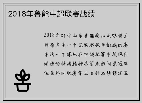 2018年鲁能中超联赛战绩
