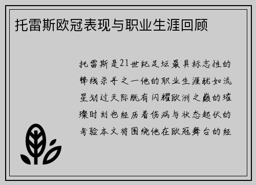 托雷斯欧冠表现与职业生涯回顾